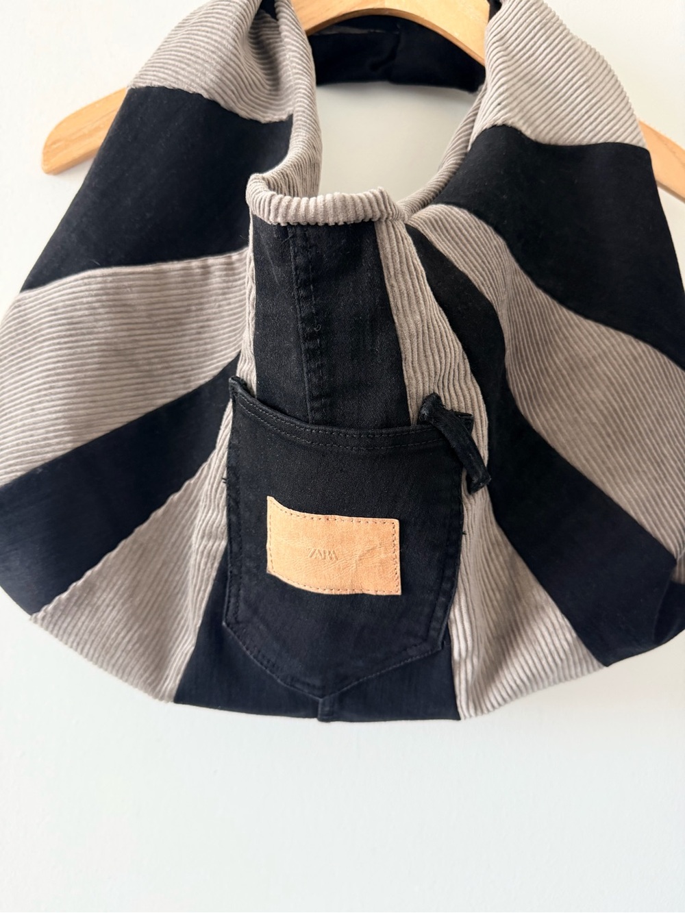 OOAK Handmade Upcycled Zara Denim Velvet Patchwork Hobo Shoulder Bag - Picture 8 of 10